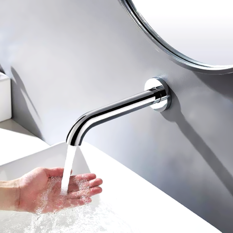 Wall Mounted Mouth Sensor Faucet Material : Chrome plated Brass Metal Body